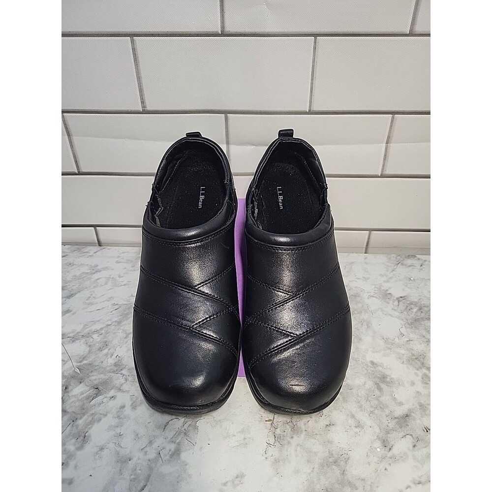LL Beans Womens Shoes 10 Wide Mocs Clogs Loafers Black Leather Comfort *READ